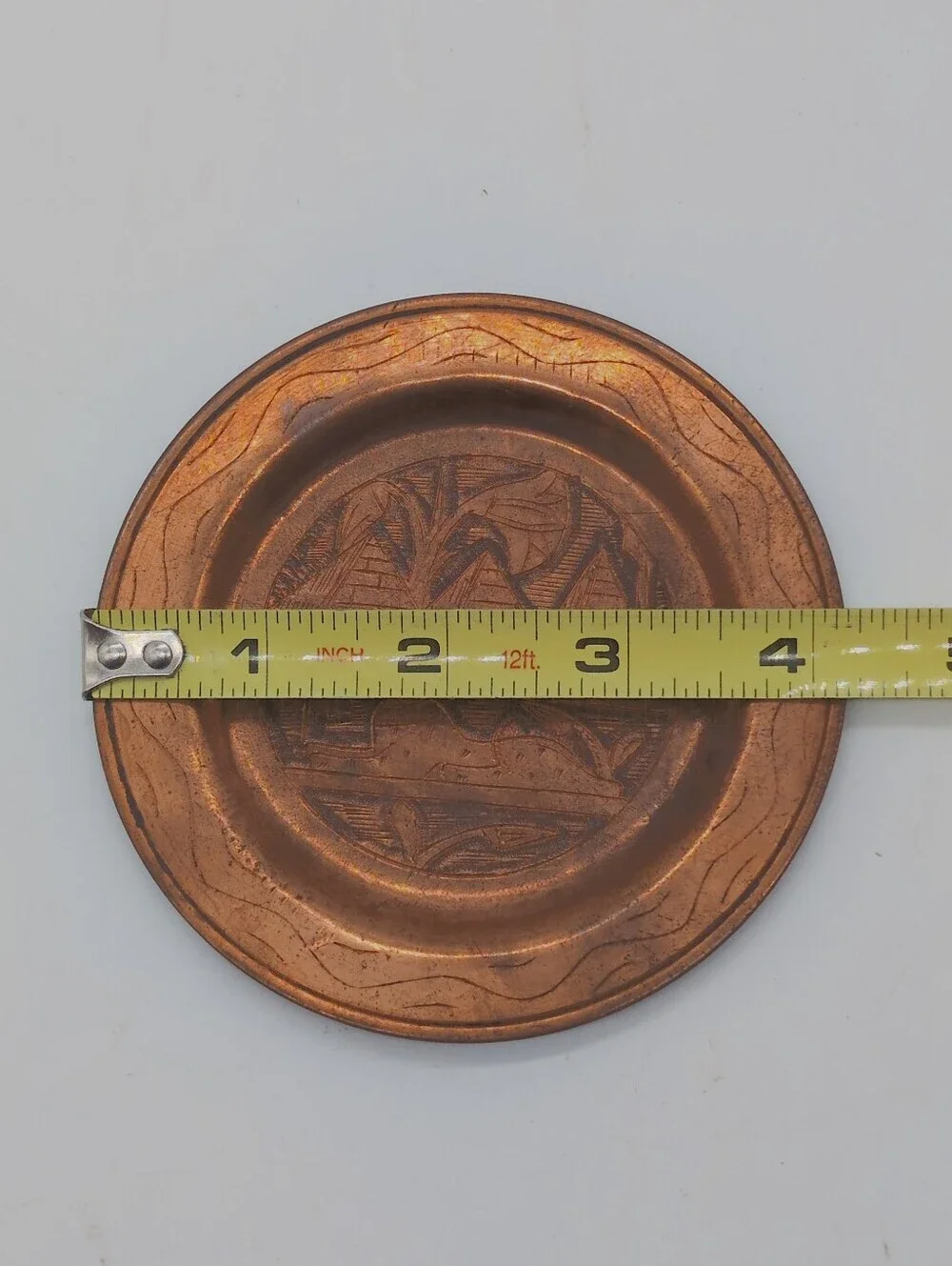 Vintage Egyptian Copper Coasters Small Plates Sphinx & Pyramids - Pair of 2